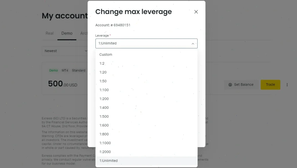 leverage exness