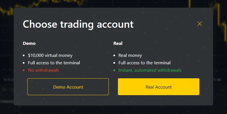 exness choose demo
