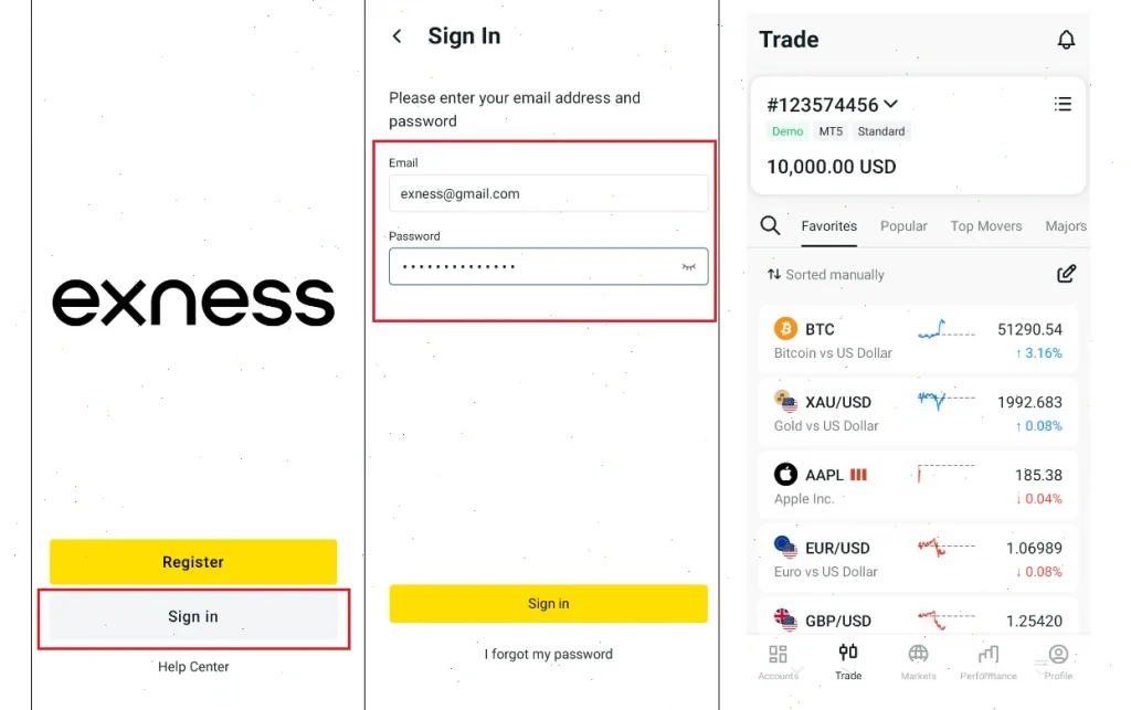 exness mobile login
