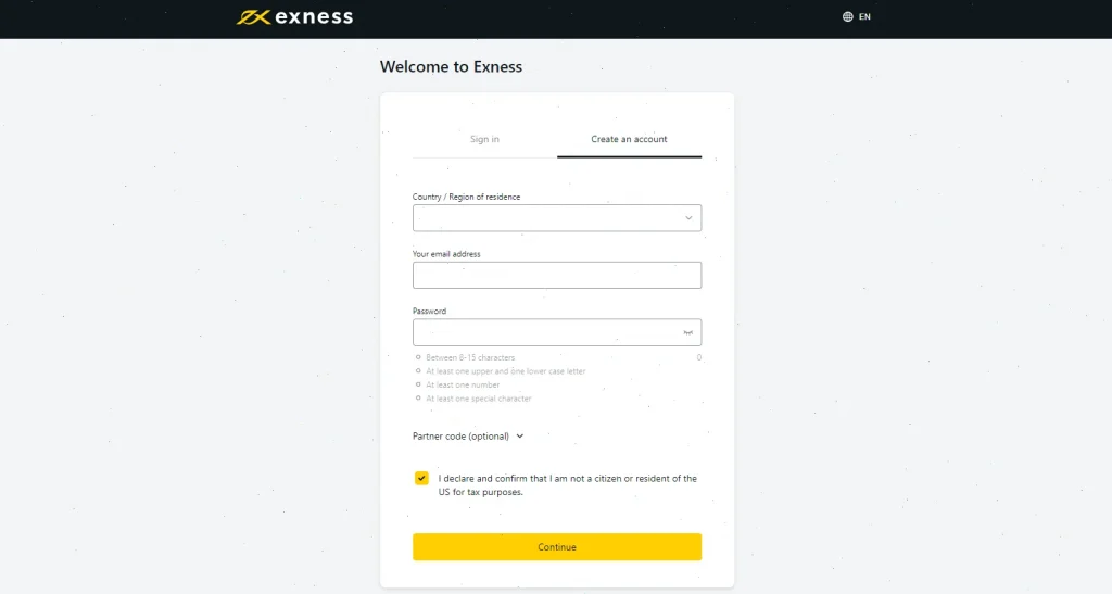 exness registration