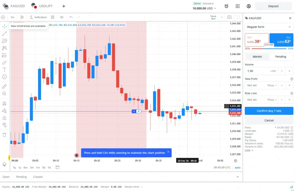 web interface exness gold